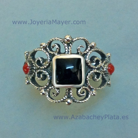 Jet ring and sterling silver
