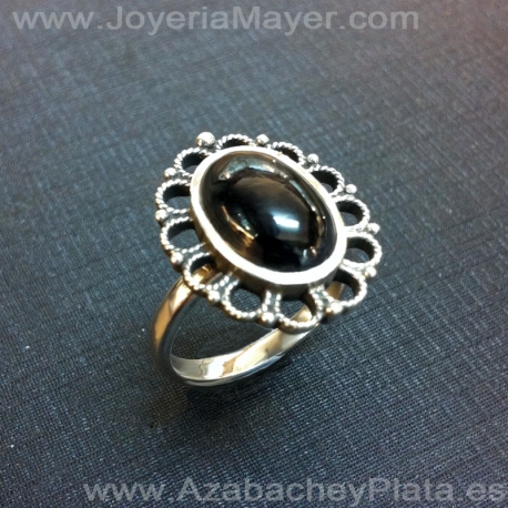 Jet ring and sterling silver