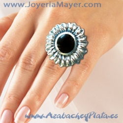 Jet ring and sterling silver