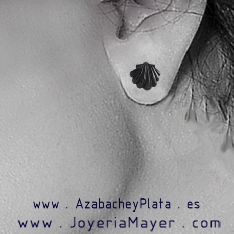 Pendientes de azabache y plata concha de Compostela