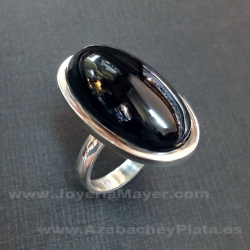 Jet ring and sterling silver