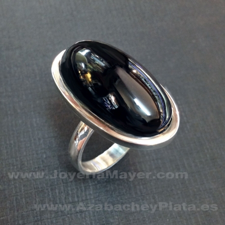 Jet ring and sterling silver