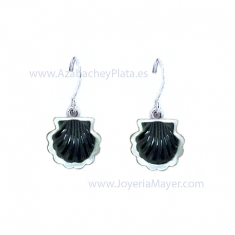 Pendientes de azabache y plata concha de Compostela