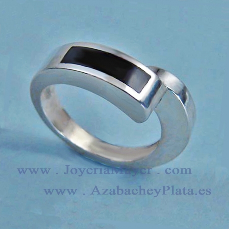 Jet ring and sterling silver