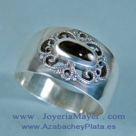 Jet ring and sterling silver