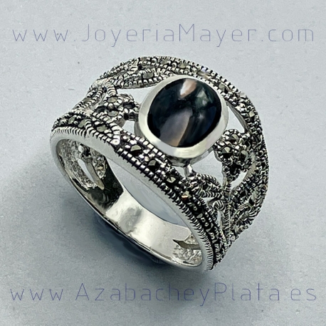 Anillo de azabache y plata
