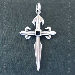 Cruz de Santiago de azabache y plata