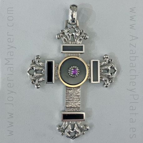 Cruz Pectoral de azabache y plata