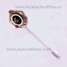 Aguja de azabache, plata, oro y corales