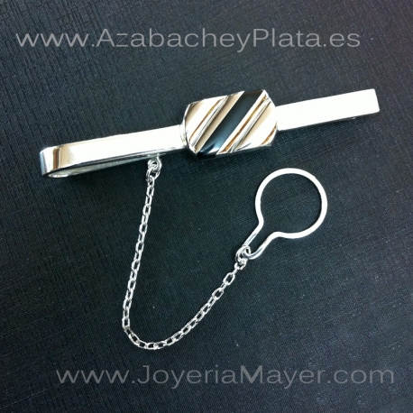 Pasador de corbata de azabache y plata