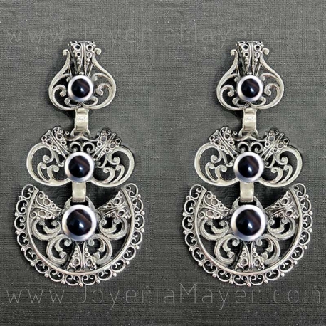 Pendientes regionales sapo de azabache y plata