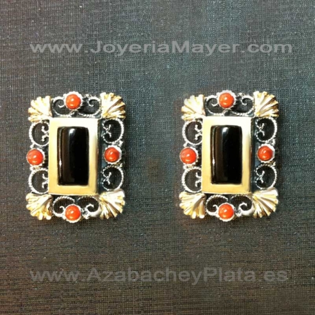Pendientes de azabache, plata y oro