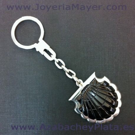Llavero de azabache y plata concha de Compostela