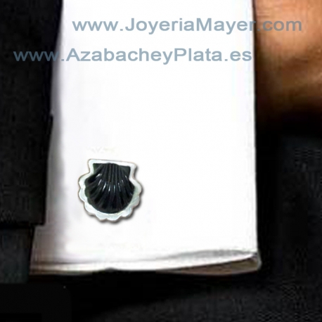 Gemelos de azabache y plata concha de Compostela
